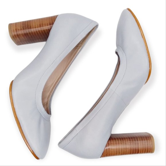 NEW Clarks Grace Eva Leather Comfort Heels Size 8.5M Grey Blue Block Heel - Picture 2 of 11